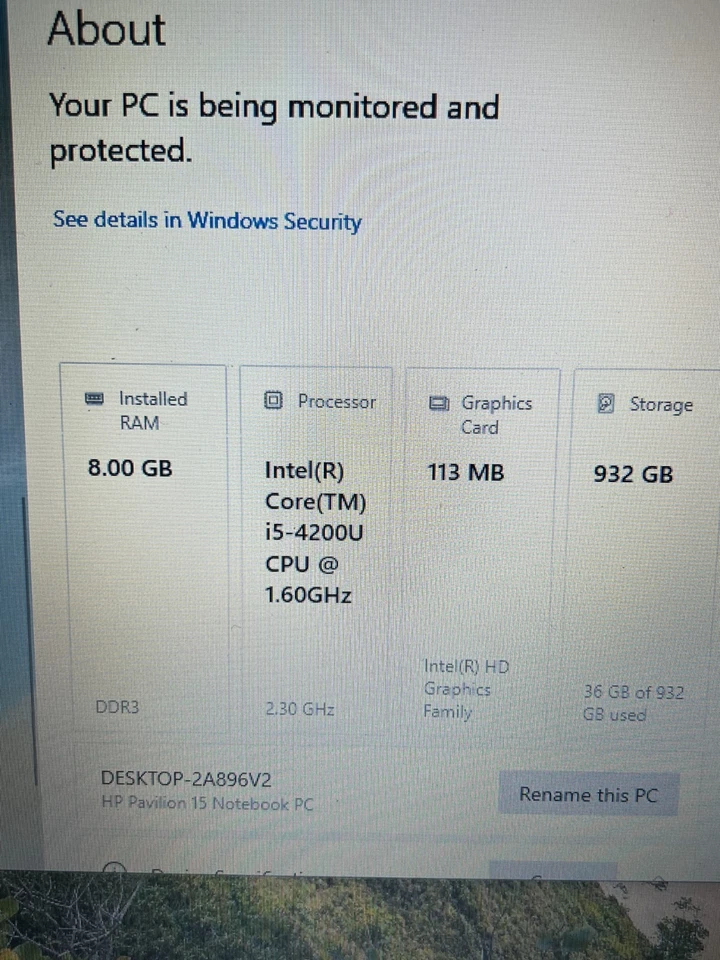 HP Protectsmart 15-N096SA 15.6" Screen I5-4200U 8GB 1TB HDD Laptop Windows 10 - Image 3 of 4