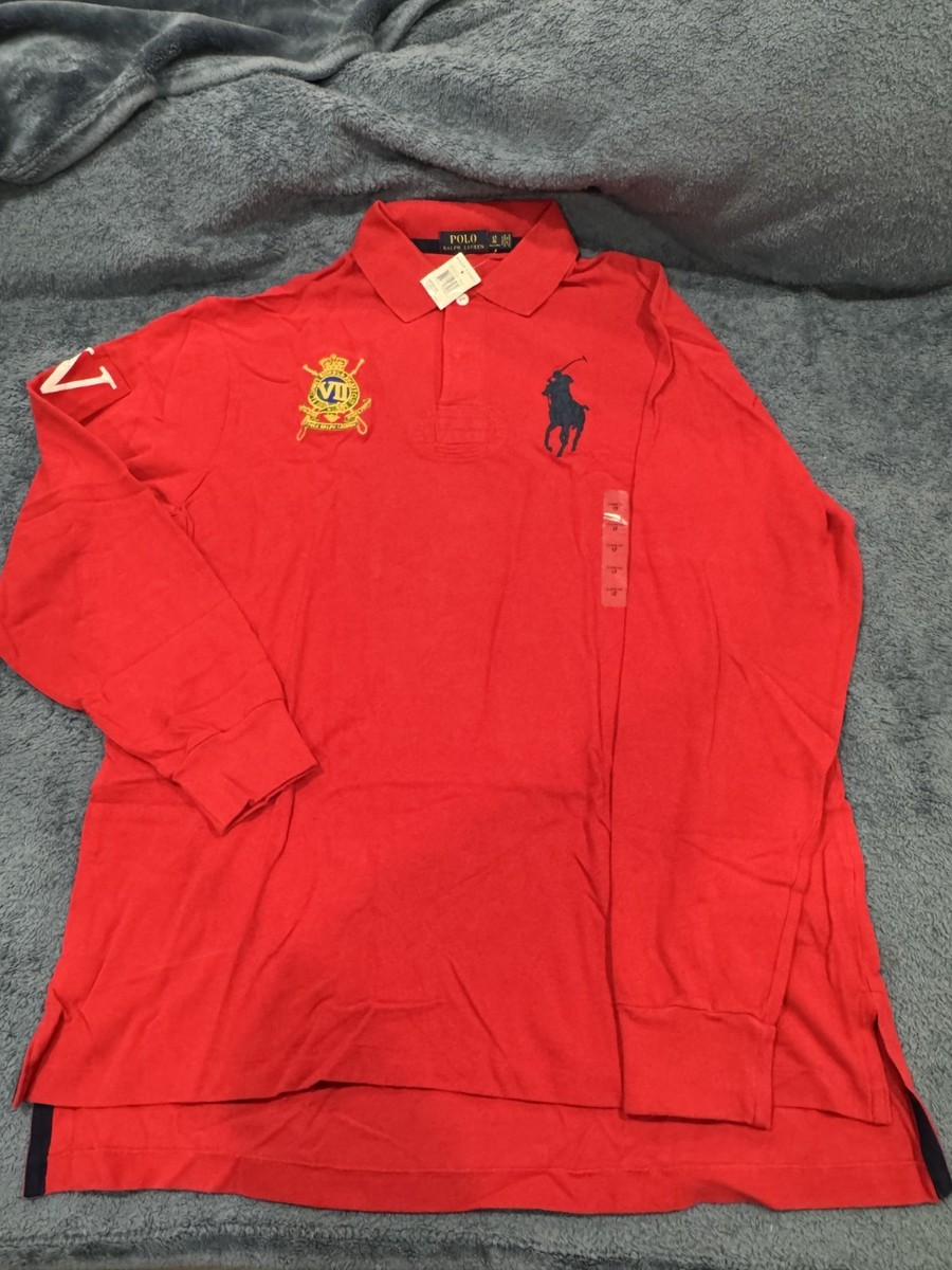 Polo Ralph Lauren Men Long Sleeve Big Pony Polo Shirt Red Size