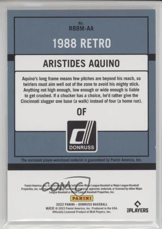 2022 Panini Donruss Retro 1988 Materials Aristides Aquino #R88M-AA - Image 2 of 2