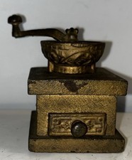 Antique Child  s Miniature Coffee Grinder - Working Wooden Cast Iron Toy