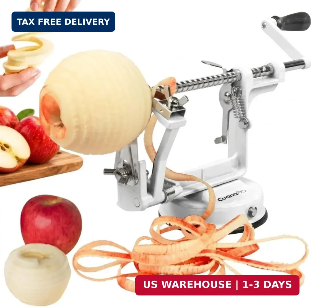 CucinaPro Apple Peeler and Corer, Heavy Duty Chrome Cast Iron, White