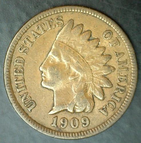 1909 Indian Head Bronze One Cent Coin Circulated Fine 1c