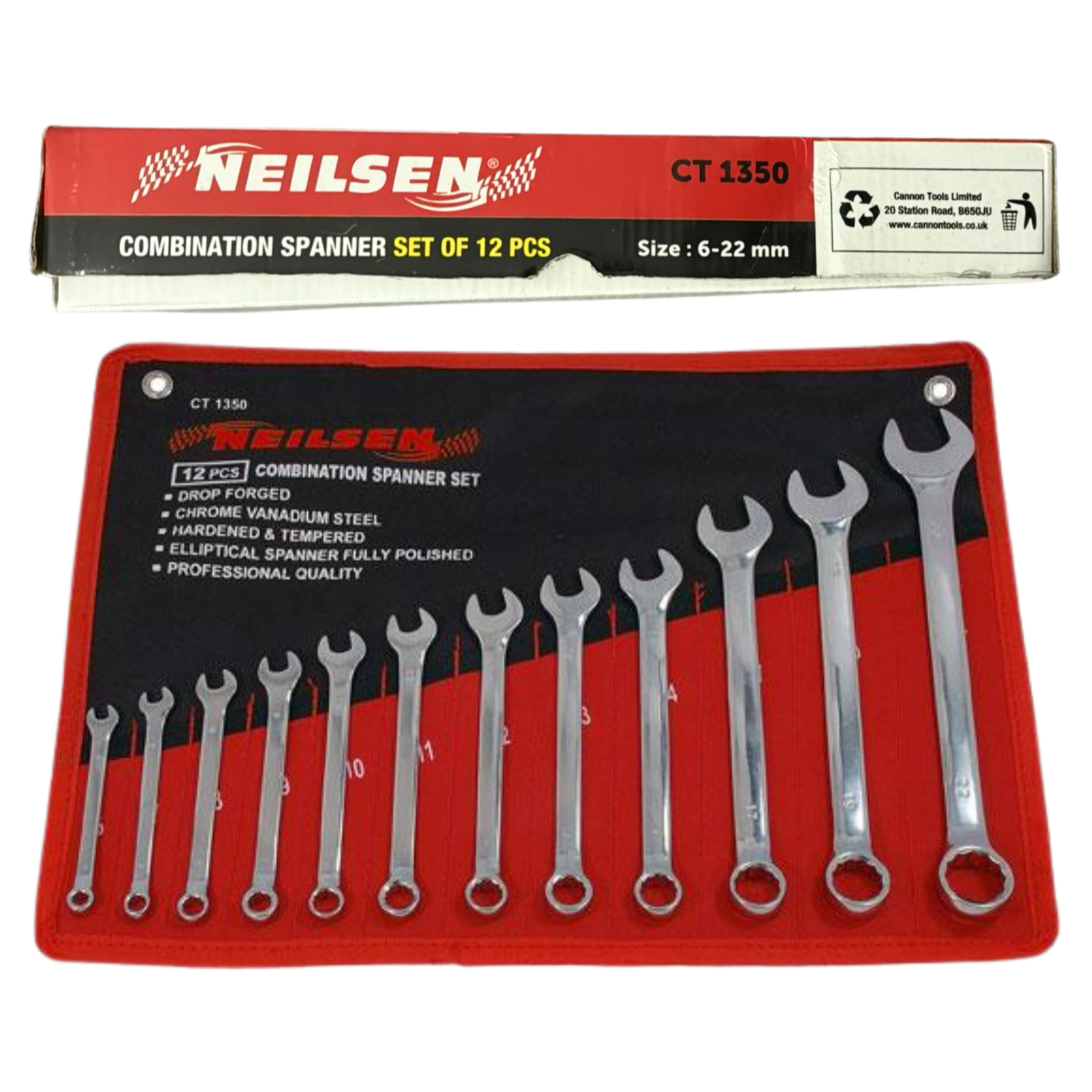 Neilsen 12pc Metric Spanner Set 6-22mm CRV Steel Combination Wrench Wallet