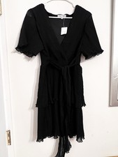 NWT Women's Love Tree Black Mini Dress Tie Flutter Sleeves Large $50 MSRP CUTE