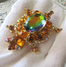 VTG Juliana D & E Rhinestone Turtle Watermelon Heliotrope Brooch Book Piece