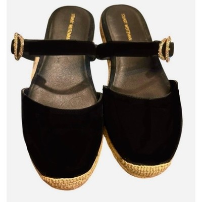 Stuart Weitzman Crystal Buckle Suede Black Espadrille US 7