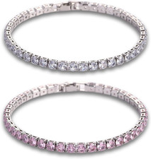 2 Stück Tennis Armband Damen Silber, Armband Zirkonia, Diamant Armbänder Damen, 