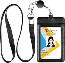 Teskyer Leather Badge Holder with Lanyard and Badge Reel, Retractable Lanyard ID