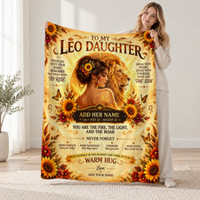 Personalized Leo Daughter Lion Sunflower Coral Fleece Blanket