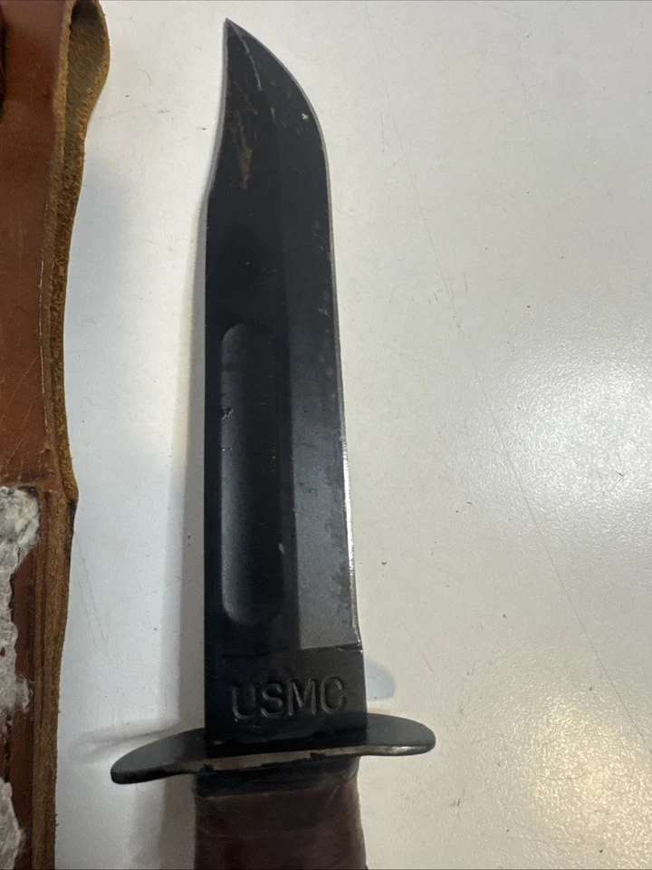 USMC Kabar Fighting Combat Knife with Original Leather Sheath Olean NY Vintage - Image 2 of 4