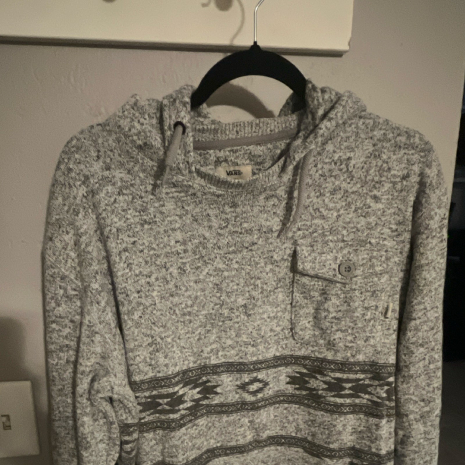 VANS Knit Gray Geometric Pattern Pullover Hoodie … - image 1