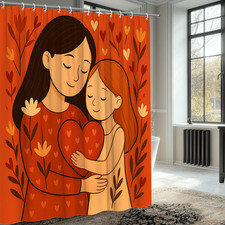 Cute Floral Shower Curtain for Kids - Heart and Flower Design