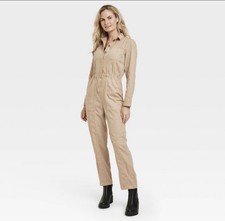 Universal Thread Women's Long Sleeve Tan Button-Front Coveralls Size 6