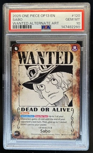 2025 One Piece Sabo Secret Rare Wanted Alt Art #OP13-120 PSA 10 GEM MINT