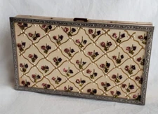 Vintage Gold Metal Rhinestone Cigarette Case with Mirror, Powder Holder & Comb