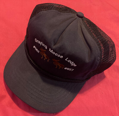 Vintage Hat Flatbill Cap Mesh Snapback Trucker Grayling Moose Lodge 1162 827 Mi
