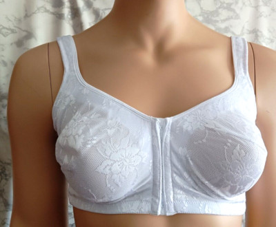 Sassa Eleganter SOFT BH ohne Bügel mit Vorderverschluß Jacquard Muster Weiß 100E