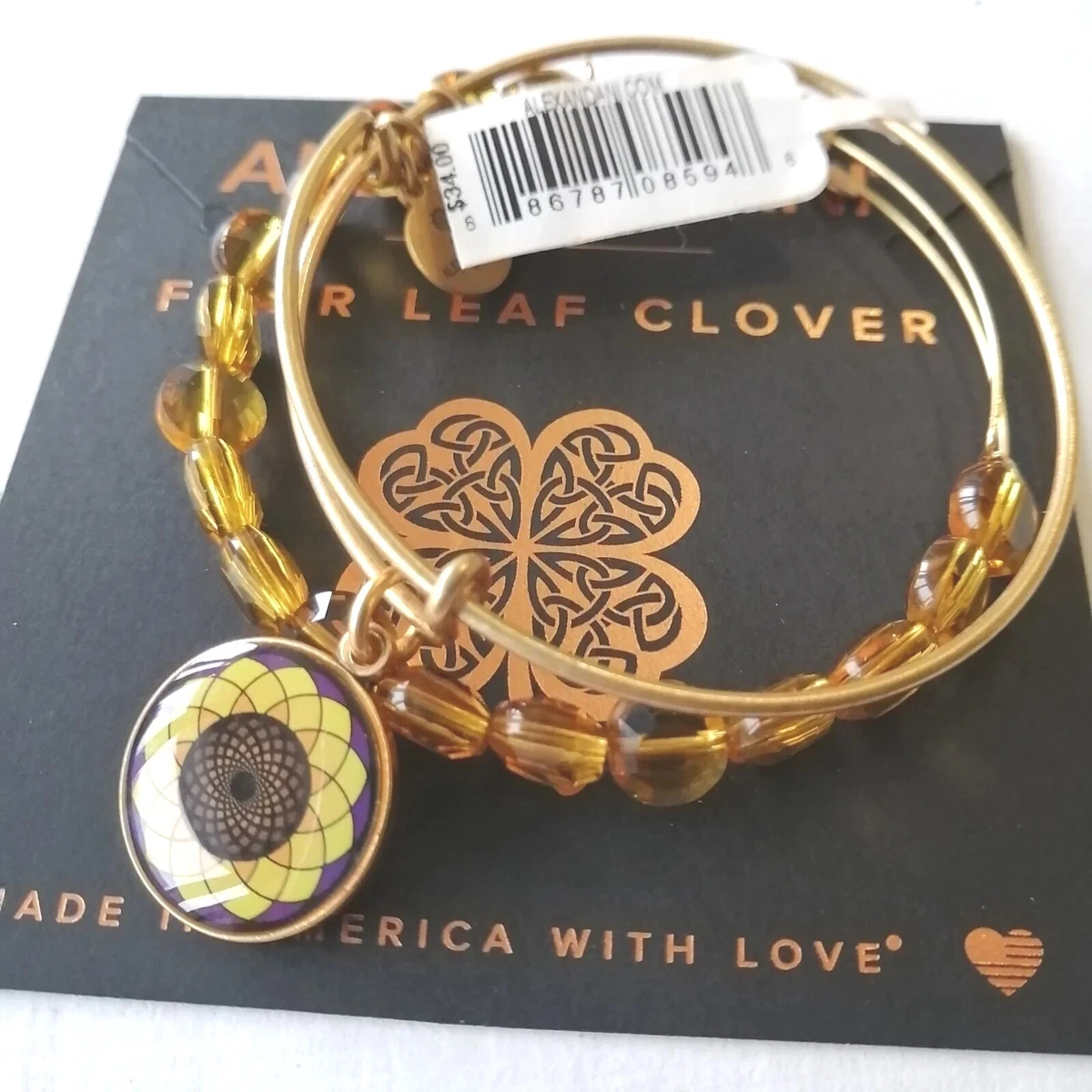 ALEX AND ANI Luxe Amber Beaded bracelet SUNFLOWER Bracelet set of 2 gold tone