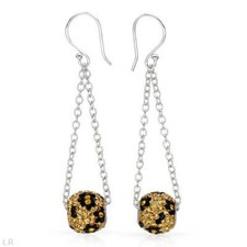 Attractive Earrings W/Genuine Crystal in Beige Enamel and 925 Sterling silver