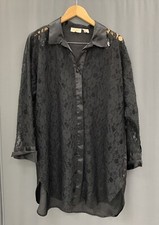 Vtg 90s Victorias Secret Black Lace Satin Sleep Shirt M/L Gold Label Whimsigoth