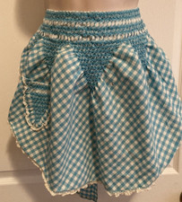 Vintage Apron Pocket Decorative Smocking w/ back ties turquoise