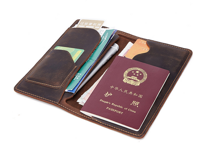 Cow Leather Passport Holder Wallet Bifold Card Pouch Brown H317-image