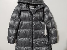 Stylus Women's Long Hooded Down Puffer Jacket Pewter Grey Small Msrp $240