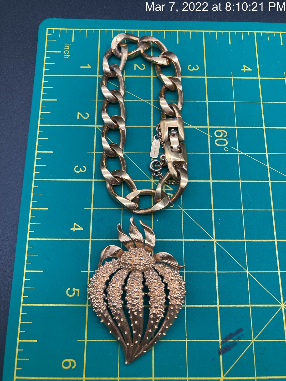 Vintage MONET Signed Solid Chain Bracelet & Gold … - image 5