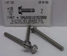 #10-32x2 INDENTED HEX WASHER SLOTTED MACHINE SCREWS 18-8 STAINLESS STEEL (10)