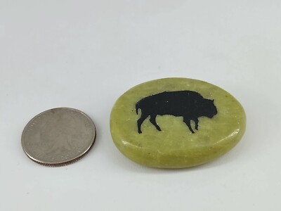 Etched Buffalo Bison Tatonka Round Totem Comfort Stone