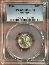 1916 Mercury Dime PCGS MS63FB Full Bands