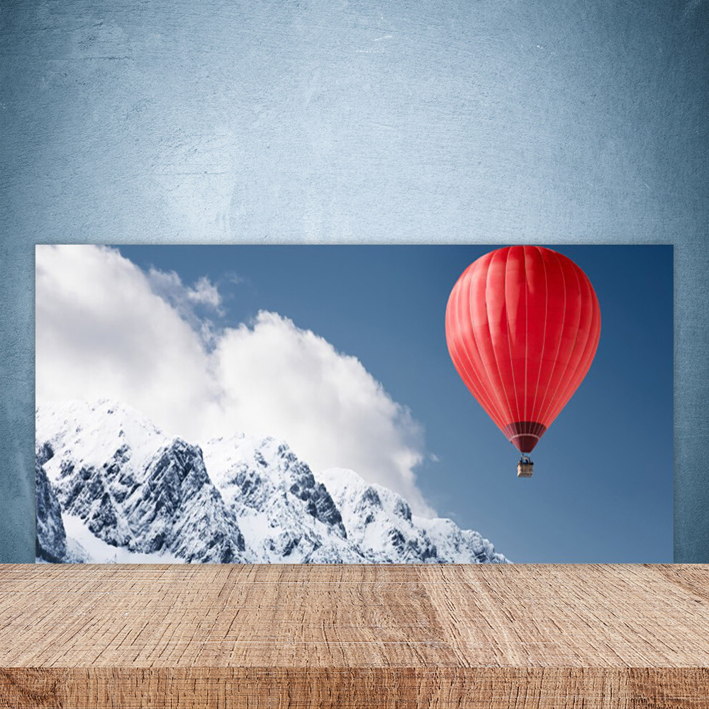 Crédence de cuisine en verre 100x50 cm motif Montagne et Ballon à air chaud