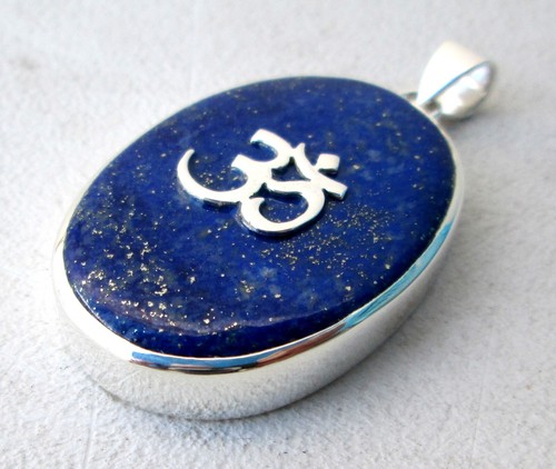 Vintage Sterling Silver & Grade A Quality Lapis Lazuli Eternal Om Pendant
