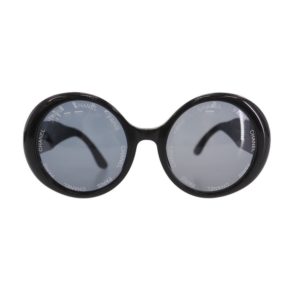 CHANEL Used CC Logos Sunglasses Black Round Eye Wear Vintage