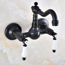 Oil Rubbed Bronze 2 Handle Swivel Wall Mount Bathroom Tub Basin Faucet Sink Tap