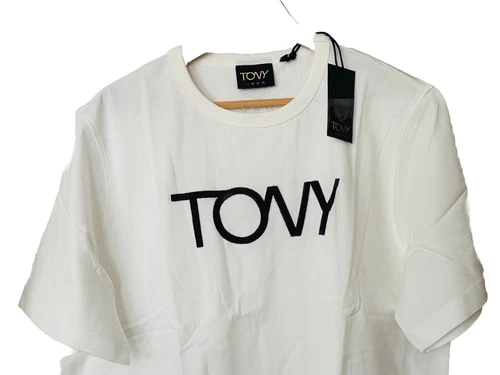 NWT TONY LOGO EMBROIDERED T- SHIRT VANILLA BEIGE COTTON MEN SIZE L SHORT SLEEVE image 4