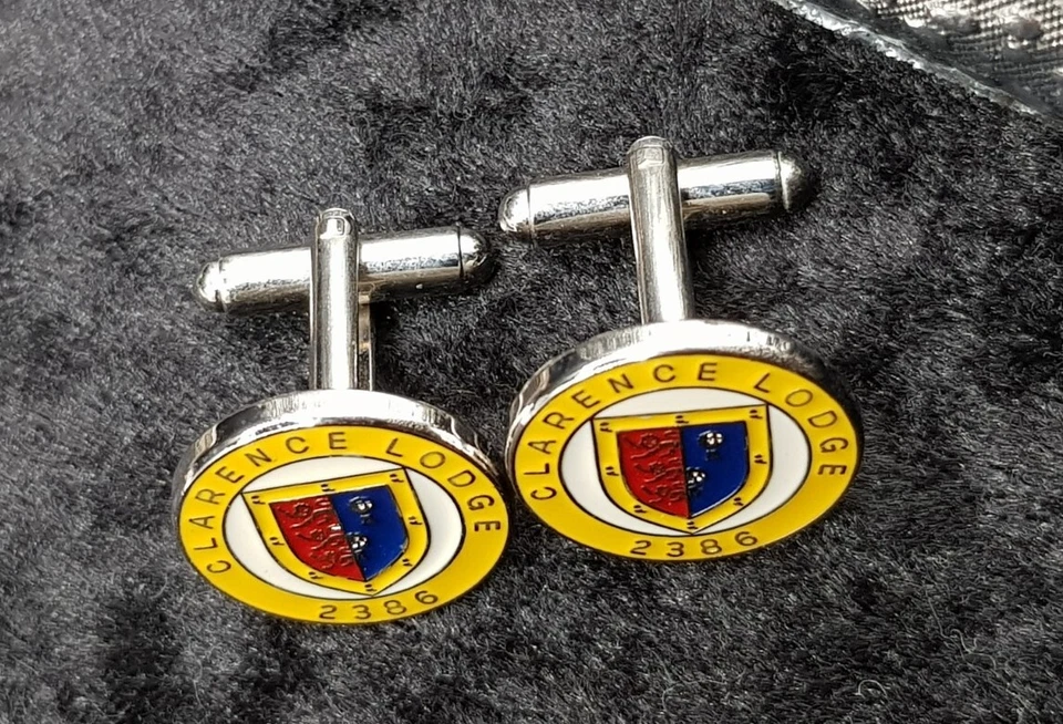 Par de gemelos de masón esmaltados - Clarence Lodge 2386 - masón masónico Foto 2 de 4