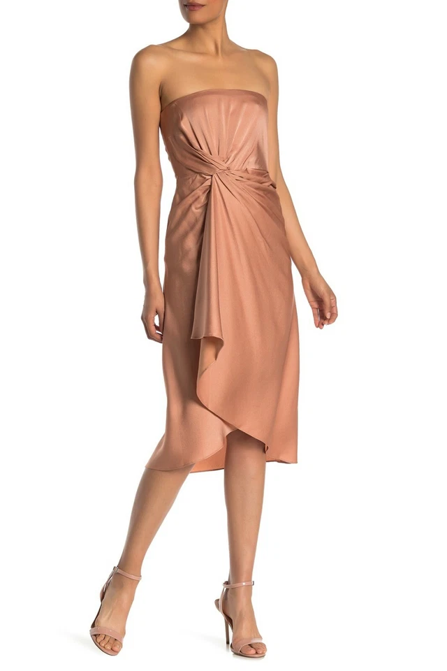 A.L.C. Vestido midi rosa nude rosa cintura torcida sin tirantes asimétrico alto/bajo 6 = S 🤍 Foto 2 de 4