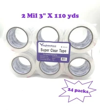 Heavy Duty Packing Tapes 2Mil 3" 110Y Ultra Strong 24 Rolls Total 2640Y Clear