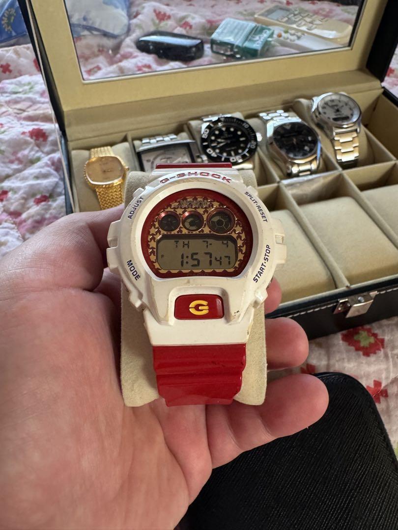 G-SHOCK DW-6900 ホワイト/レッド Icy Authentic Red Ruby Baguette On White Gold Finish Casio G
