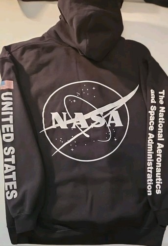 NASA Adult XL Hoodie W/Sleeve Spellouts Black National Aeronautics Space X Large - Picture 3 of 3