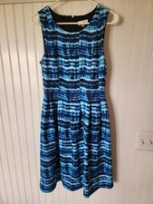 Calvin Klein Womens Blue Tie Dye Round Neck Sleeveless Fit & Flare Dress Size 8 