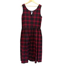Woolrich abito donna a quadri con bottoni grande rosso vintage cotone cottagecore
