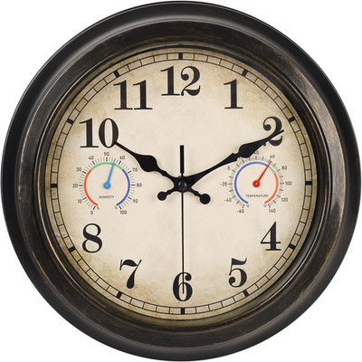 12 Inch Outdoor Clock with Thermometer and Hygrometer Combo, Waterproof Indoor O