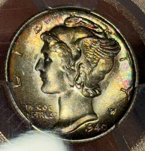 1940-S Mercury Dime — PCGS MS64 Rainbow Toned 🌈