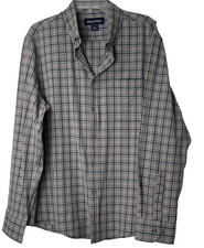 Mizzen Main Shirt Mens XL Trim Fit x 34 Sleeves Gray Plaid Button Down