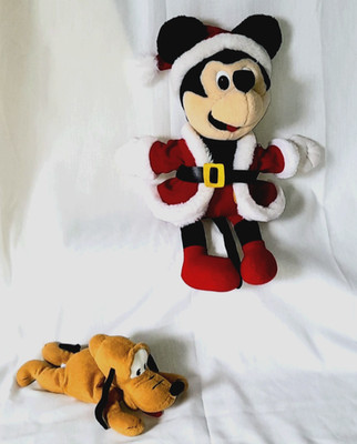 Disney Mickey Mouse Weihnachtsmann u. Pluto Plüschfigur Kuscheltier selten