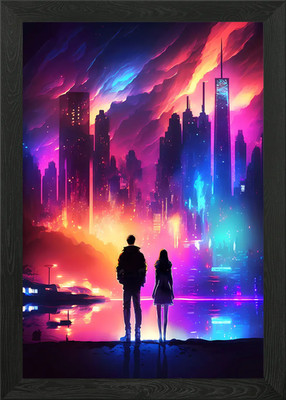 Lebendiges Neon City Paar gerahmtes Wandbild Poster Leinwanddruck Bild