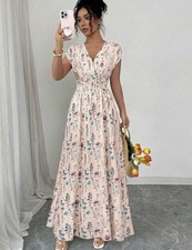 Brand New Dusty Pink Floaty Floral Maxi Dress Spring Summer Wedding Size 8