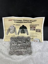 Vintage Hesston Belt Buckle 1987 National Finals Rodeo Silver Tone